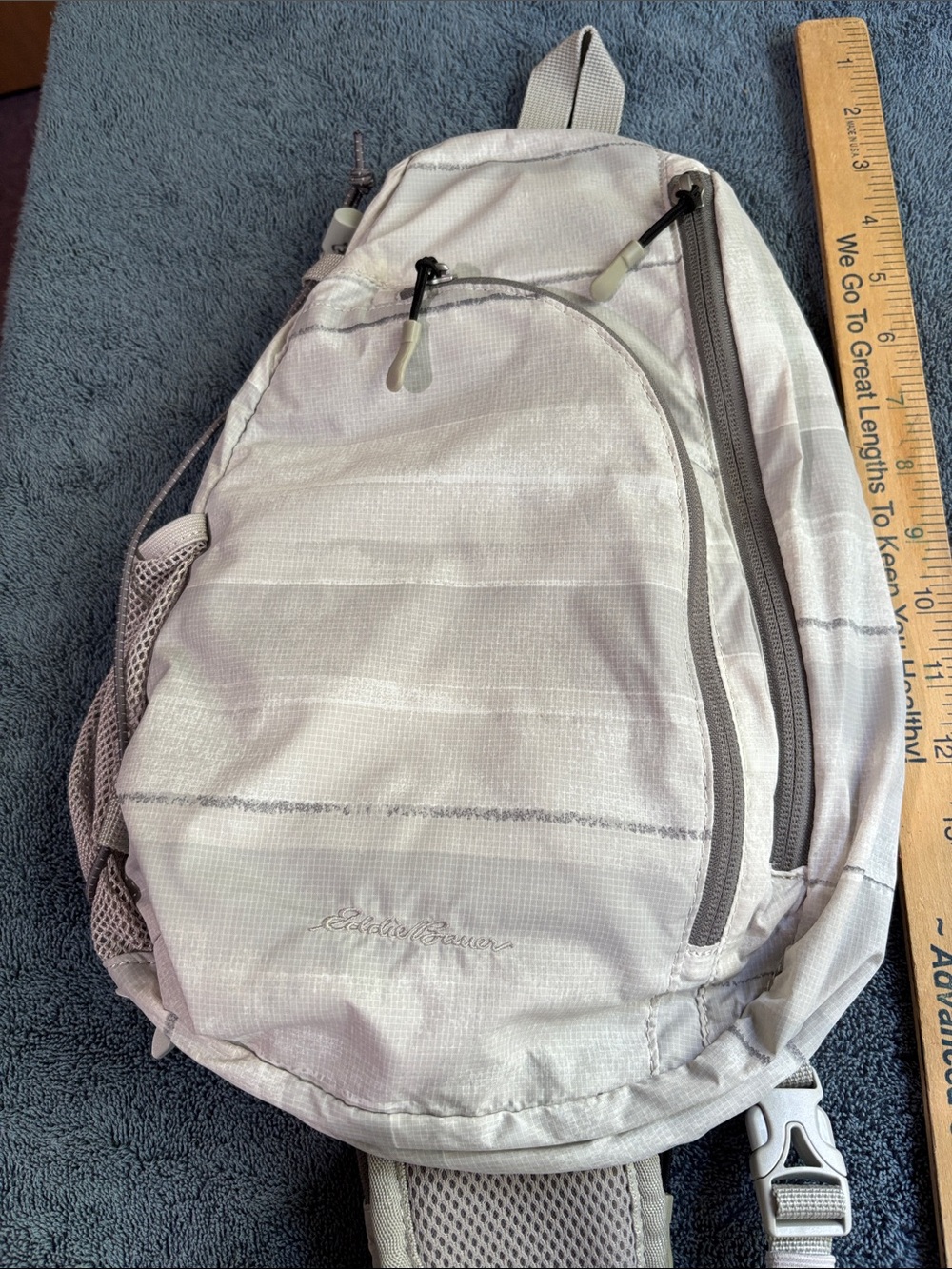 Eddie Bauer Light Gray Single-Strap Sling Backpack crossbody dual zipper compart